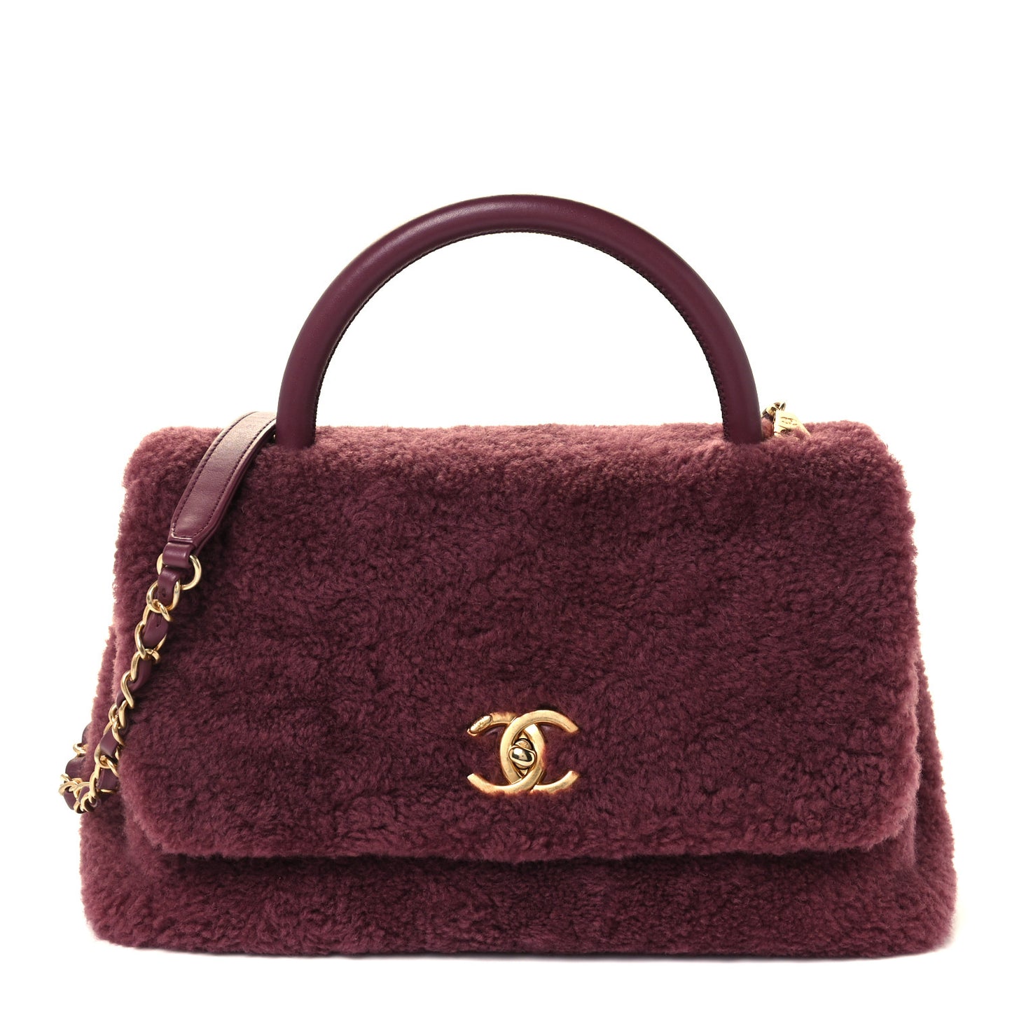 Shearling Lambskin Medium Coco Handle Flap Pink
