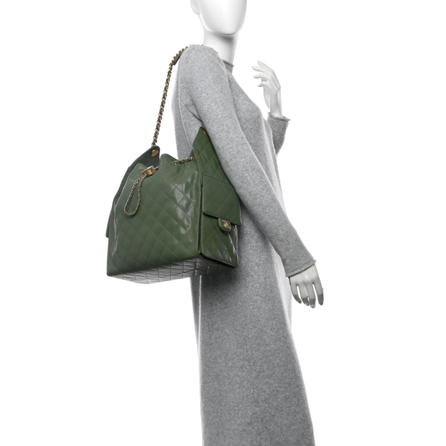 Caviar Quilted Medium Chanel 25 Handbag Khaki