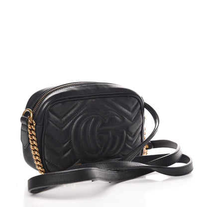 Gucci Calfskin Matelasse Mini GG Marmont Chain Shoulder Bag Black 3 of 12