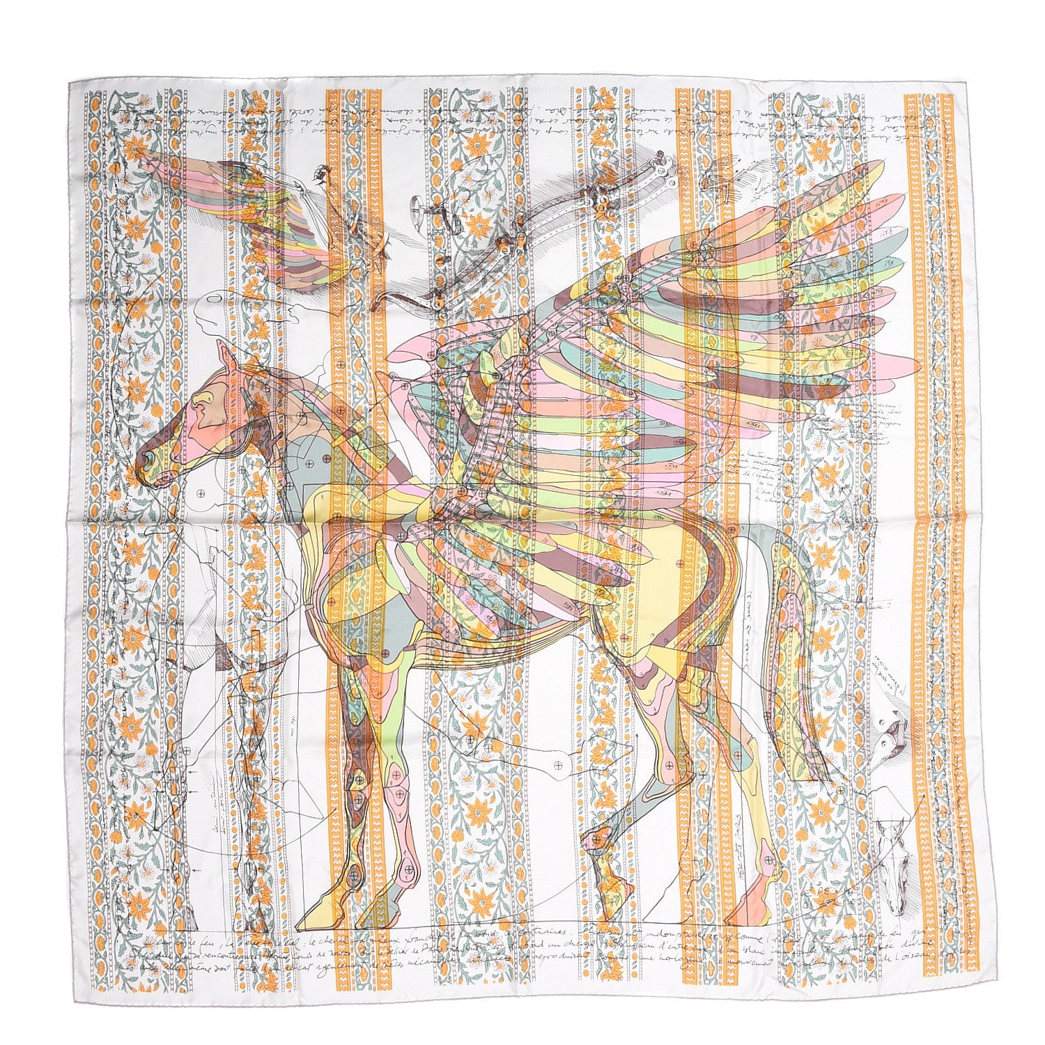 Hermes Silk Pegase Au Bloc Scarf 140 White Rose Jaune 1 of 2