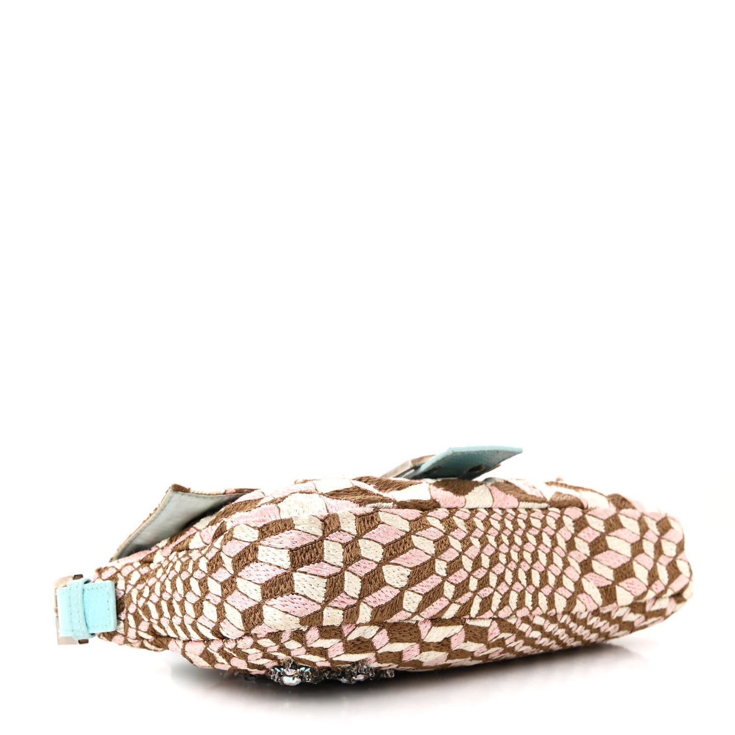 Fendi Fabric Lizard Crystal Embroidered Baguette Celeste 4 of 14