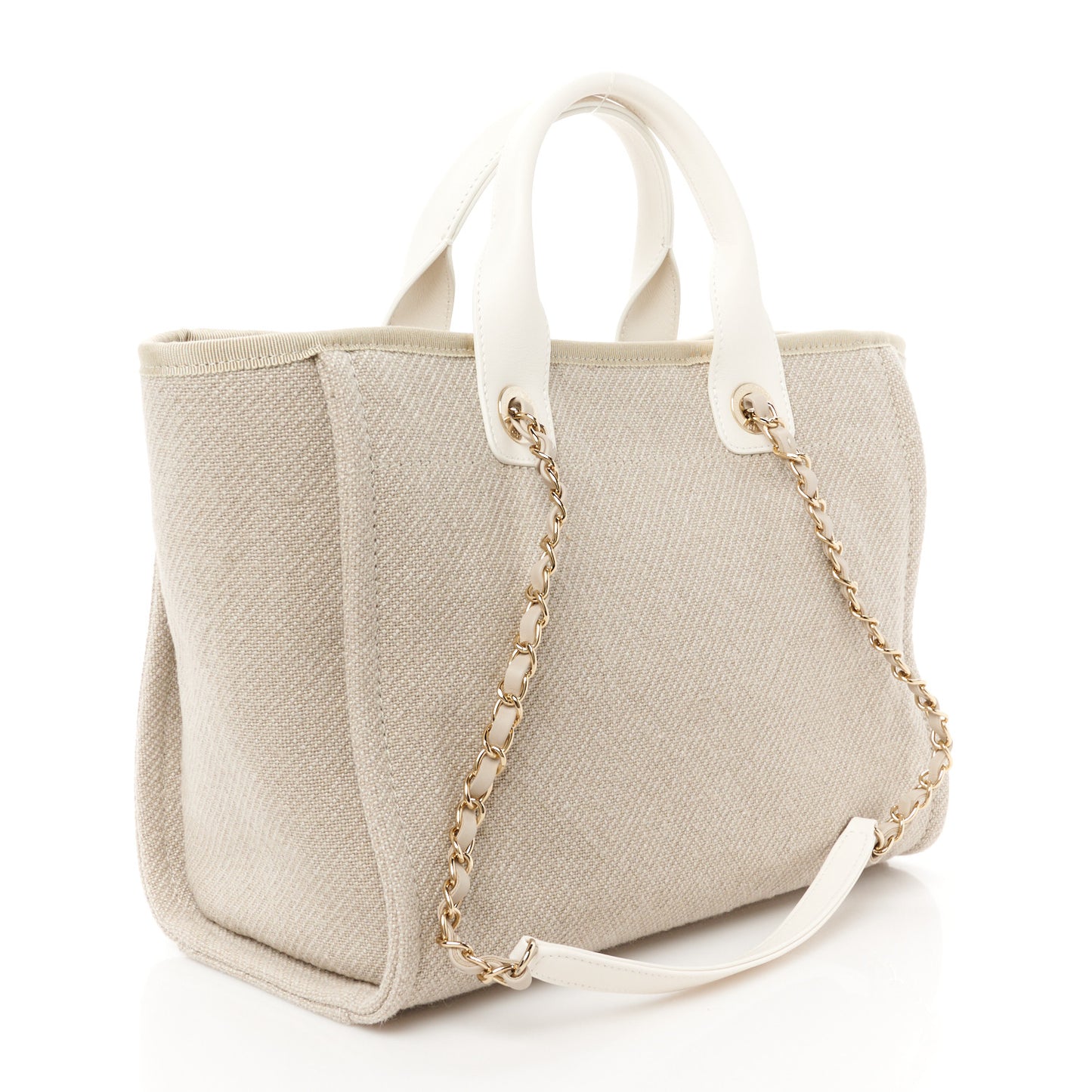 Mixed Fibers Calfskin Small Deauville Tote Beige White