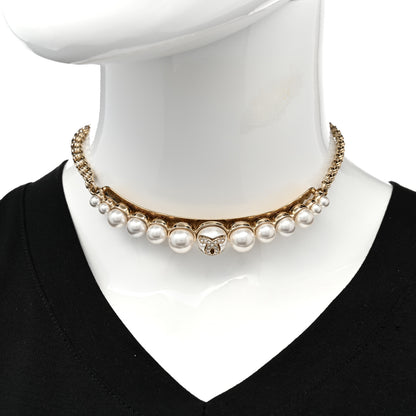 Chanel Pearl Crystal CC Choker Necklace Gold Pearly White 2 of 6