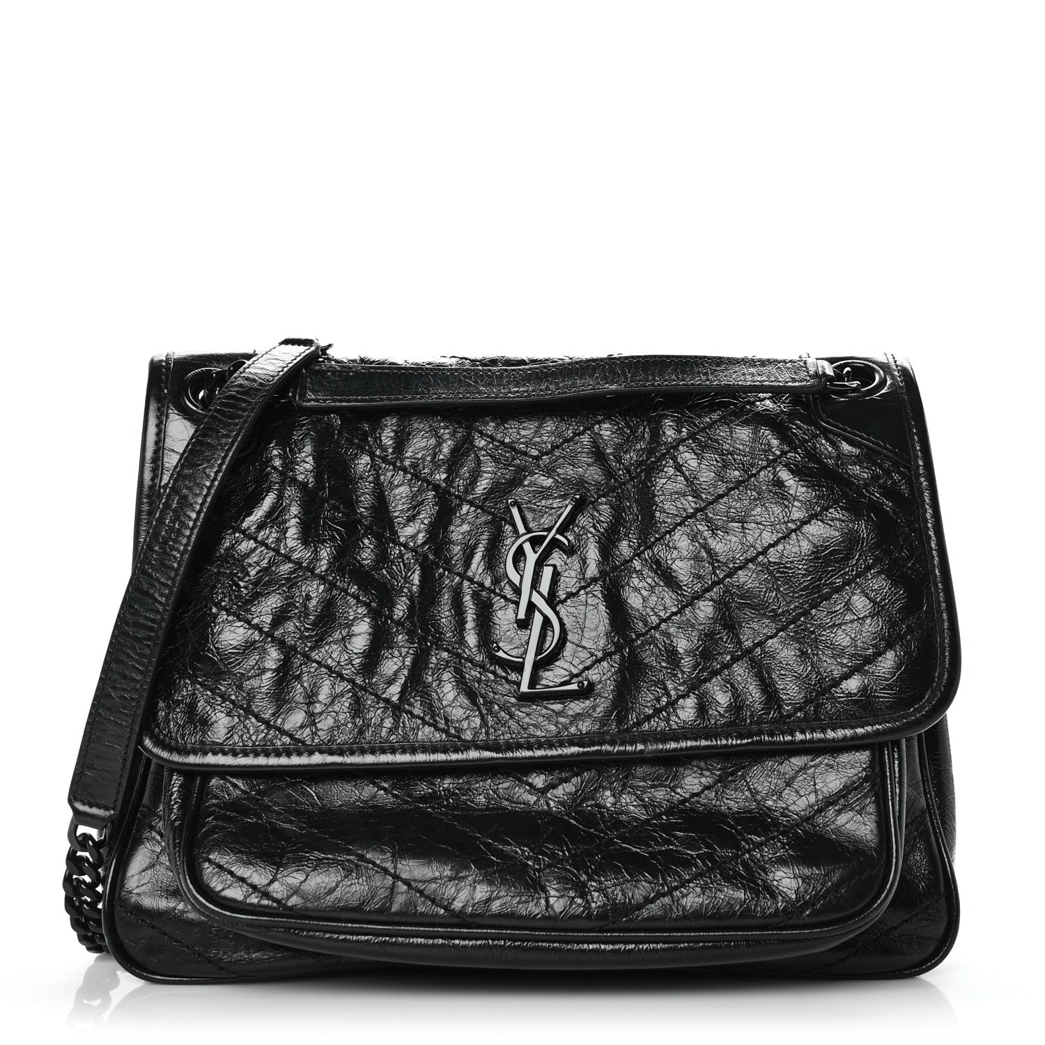 Saint Laurent Crinkled Calfskin Matelasse Monogram Medium Niki Chain Satchel Black 1 of 9