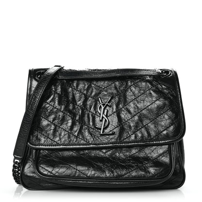 Saint Laurent Crinkled Calfskin Matelasse Monogram Medium Niki Chain Satchel Black 1 of 9