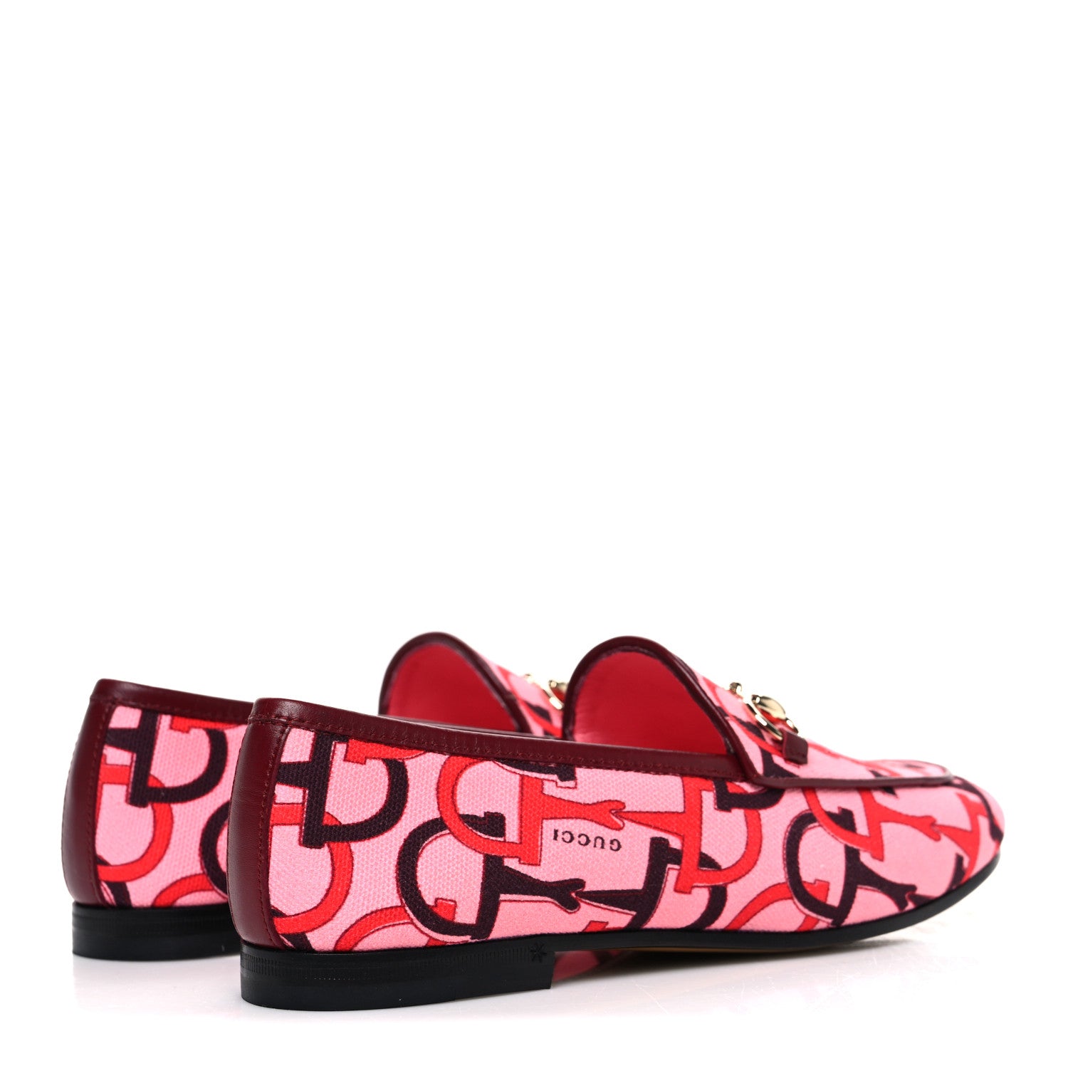 Gucci Betis Glamour Canvas Horsebit Print Womens Jordaan Loafers 35.5 Pink Rosso Ancora 5 of 10
