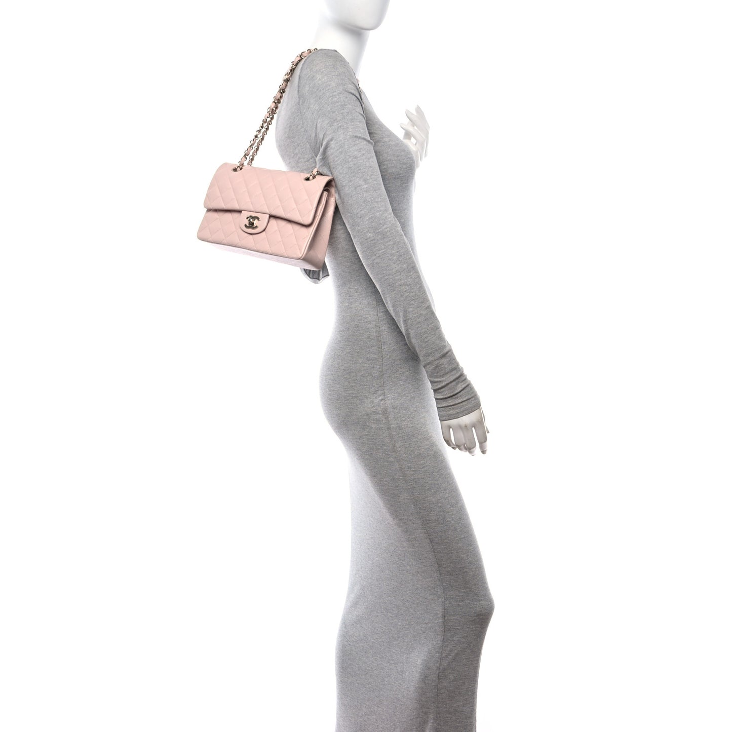 Caviar Quilted Small Double Flap Light Pink