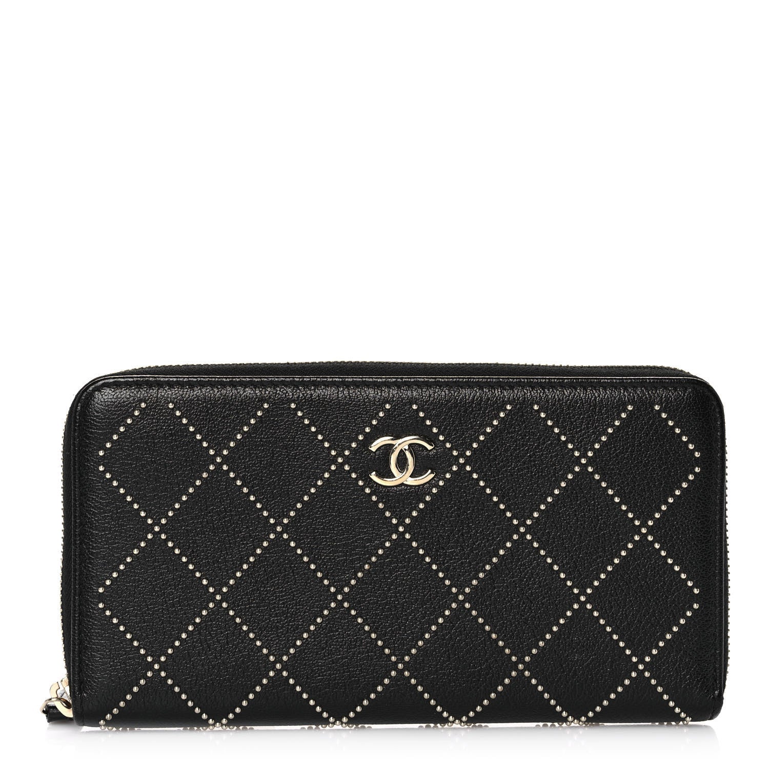Chanel Shiny Lambskin Studded Rock The Diamond CC Zip Around Wallet Black 1 of 9
