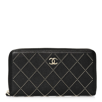 Chanel Shiny Lambskin Studded Rock The Diamond CC Zip Around Wallet Black 1 of 9