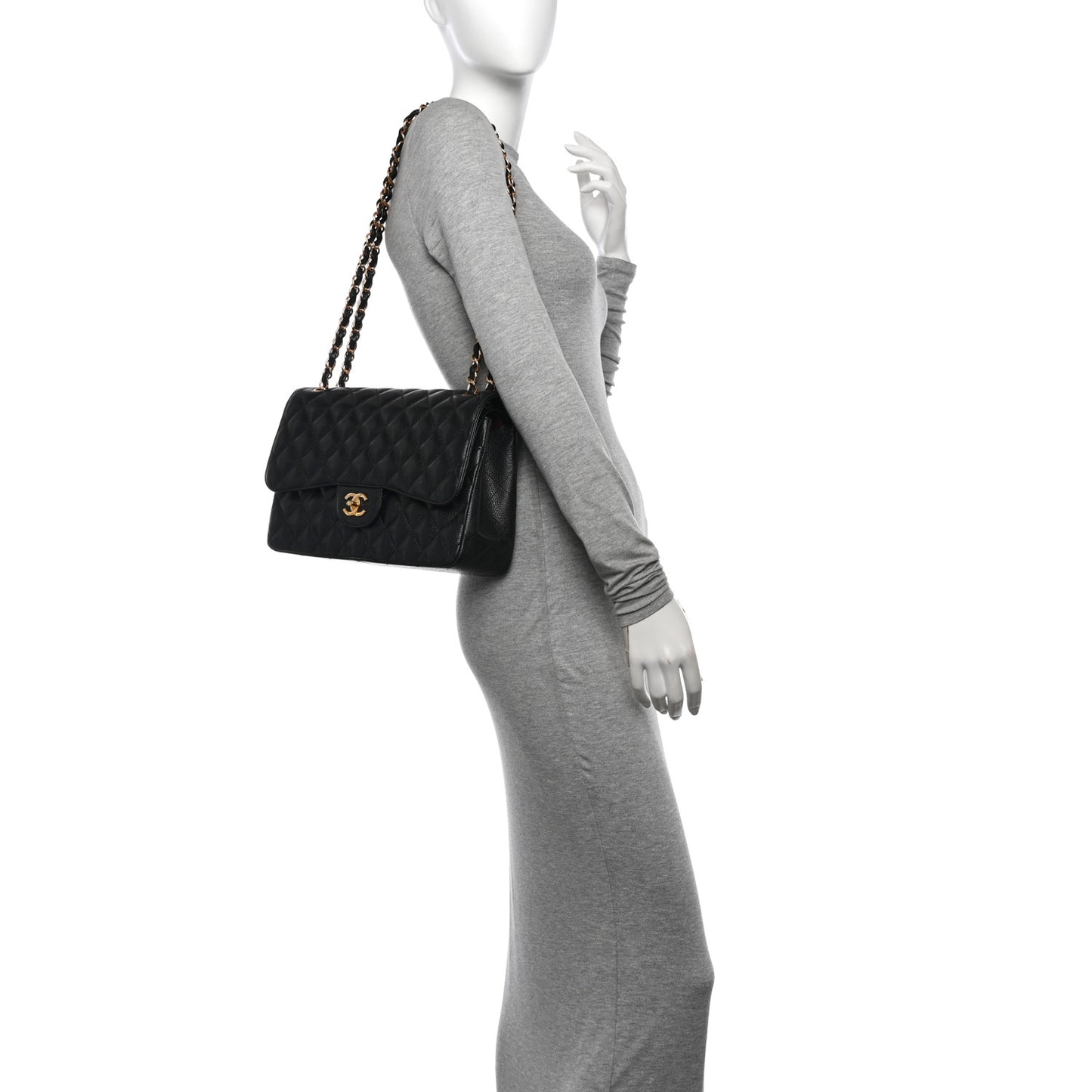 Caviar Quilted Jumbo Double Flap Black