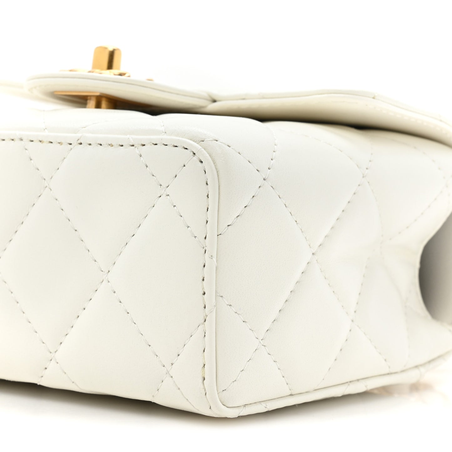 Lambskin Handle Crush Top Handle Flap Bag White