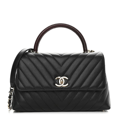 Chanel Caviar Lizard Embossed Quilted Chevron Small Coco Handle Flap Black 1 of 9
