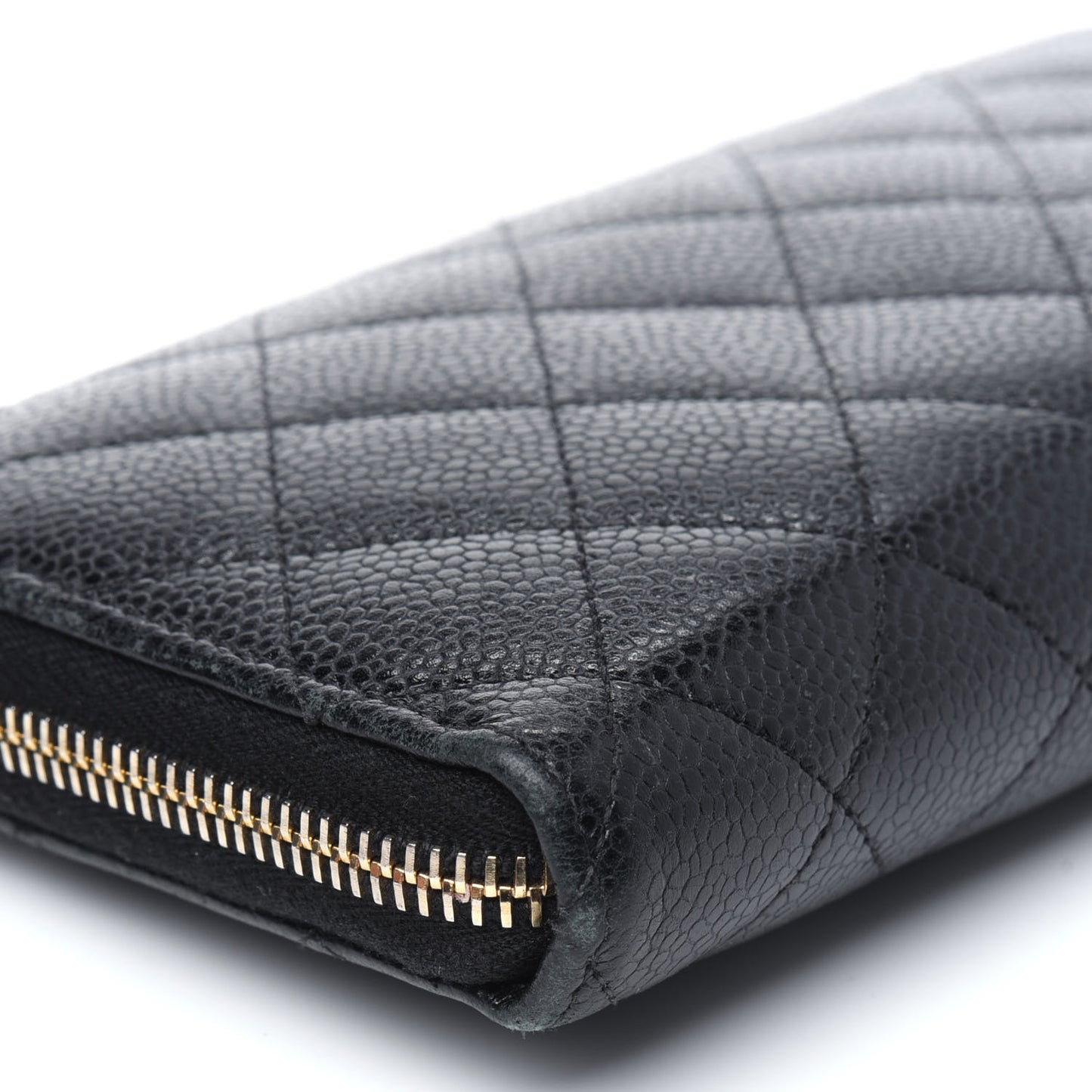 Caviar Quilted Large Gusset Zip Around Wallet Black