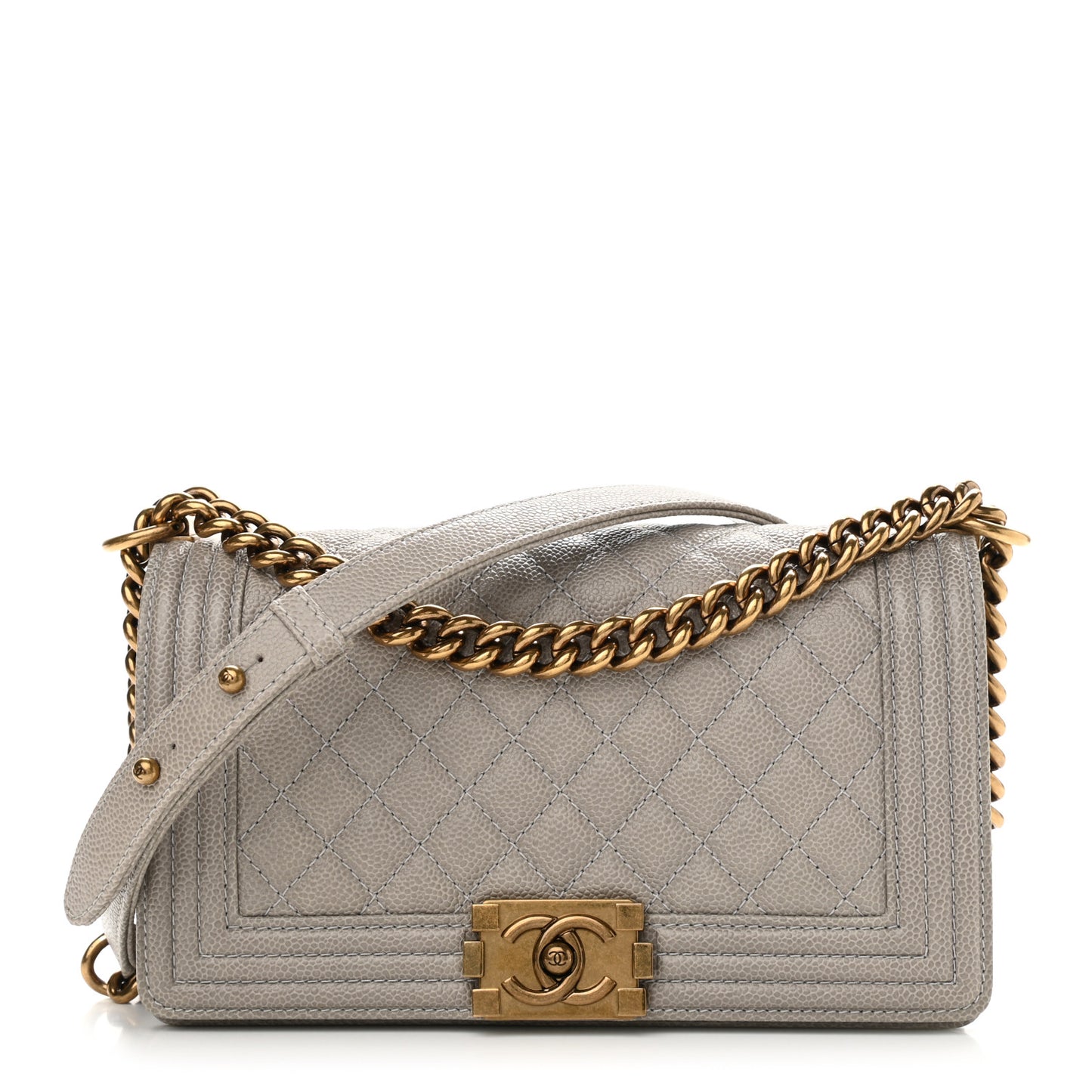 Caviar Quilted Medium Boy Flap Light Grey