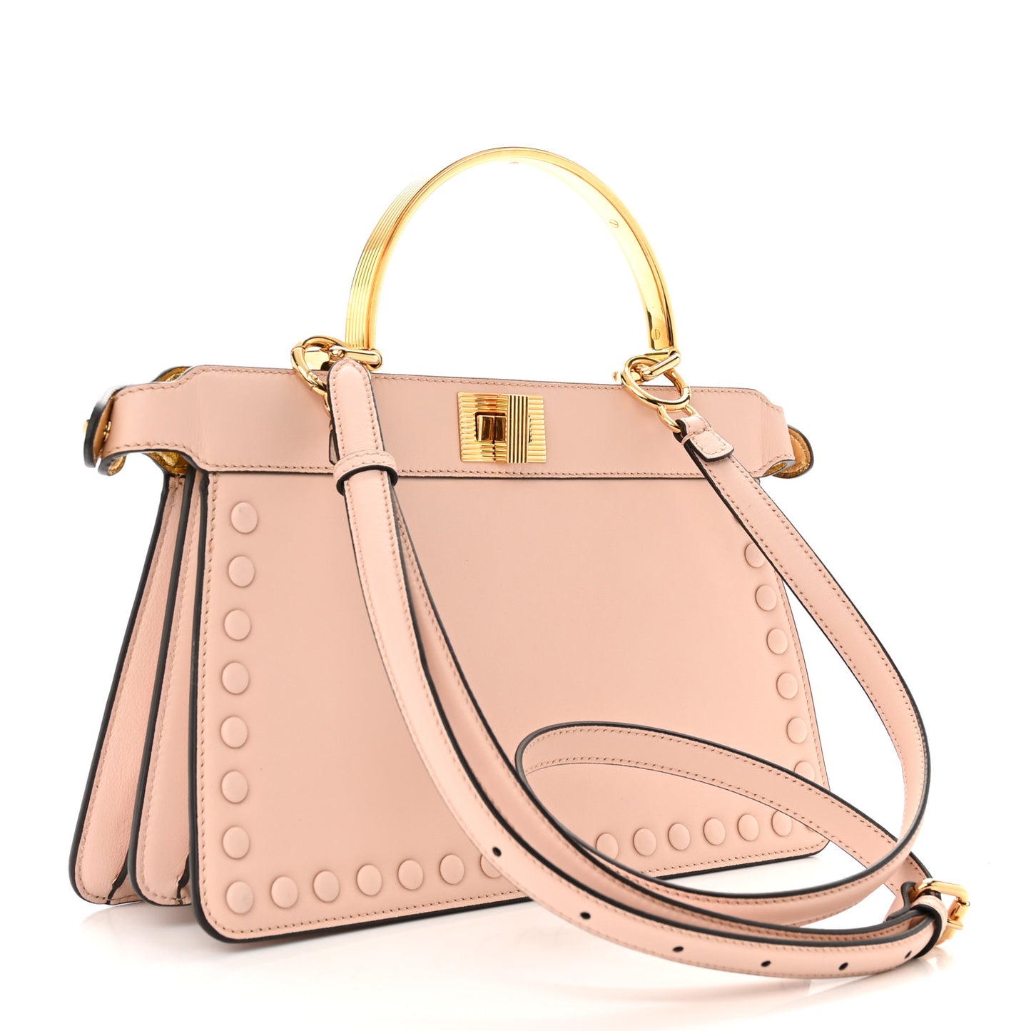Vitello King Luxor Shiny Nappa Studded Medium Peekaboo I SEE U East West Satchel Light Rose