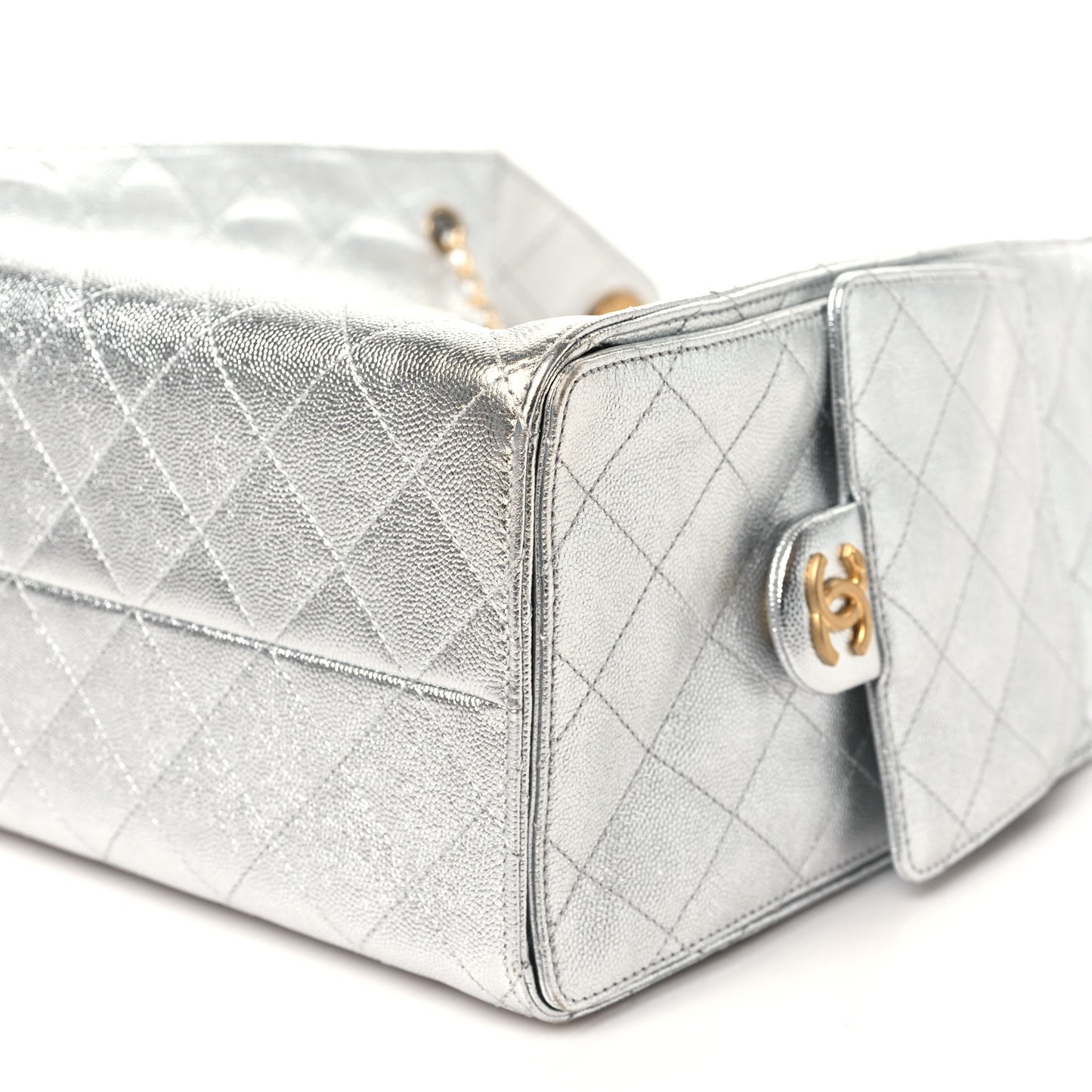 Metallic Caviar Quilted Medium Chanel 25 Handbag Silver