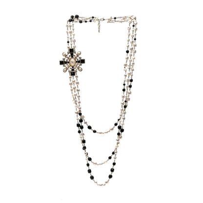 Chanel Baguette Crystal Resin Pearl CC Multi Strand Necklace Black Gold 1 of 8