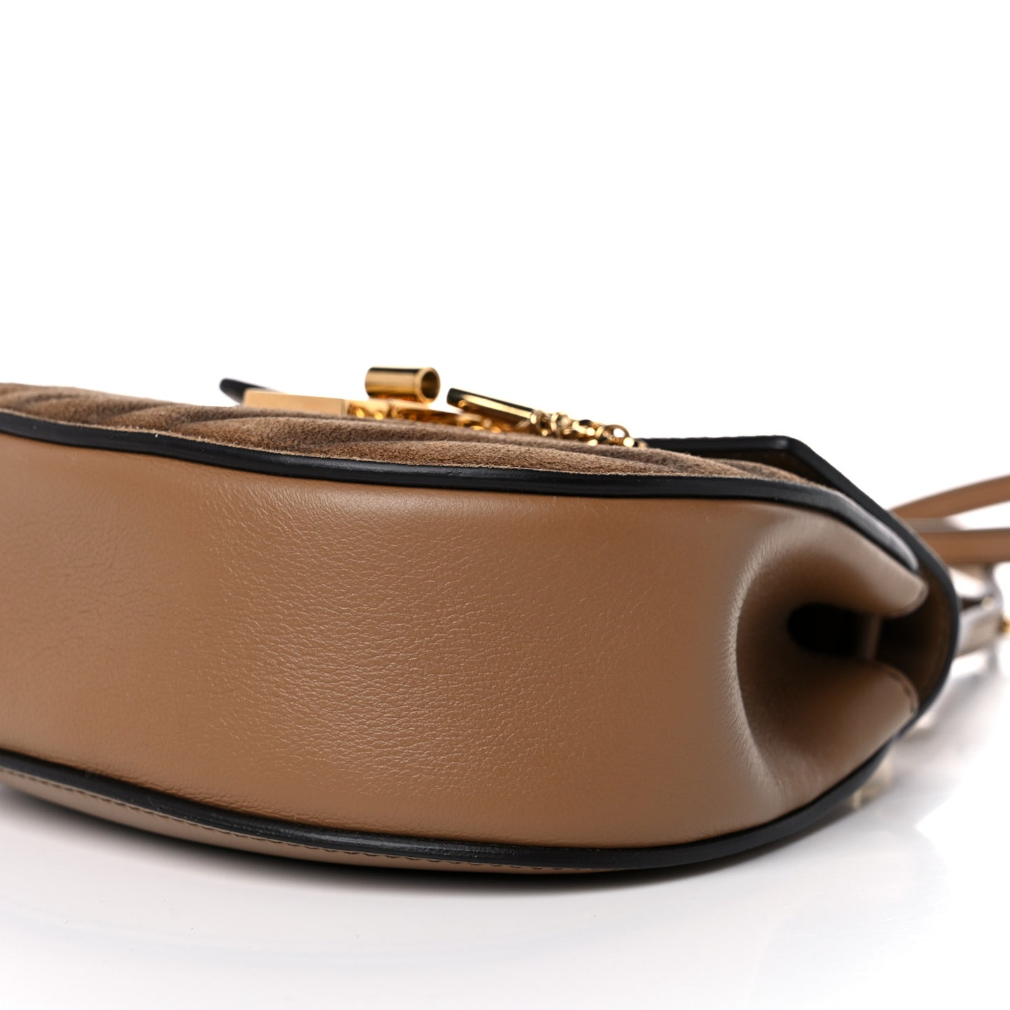 Suede Calfskin Quilted Drew Bijou Shoulder Bag Nut
