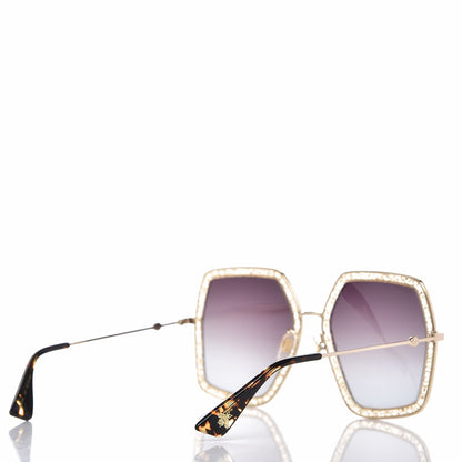 Gucci Glitter Acetate Oversize Square Frame Sunglasses GG0106S Gold 4 of 8