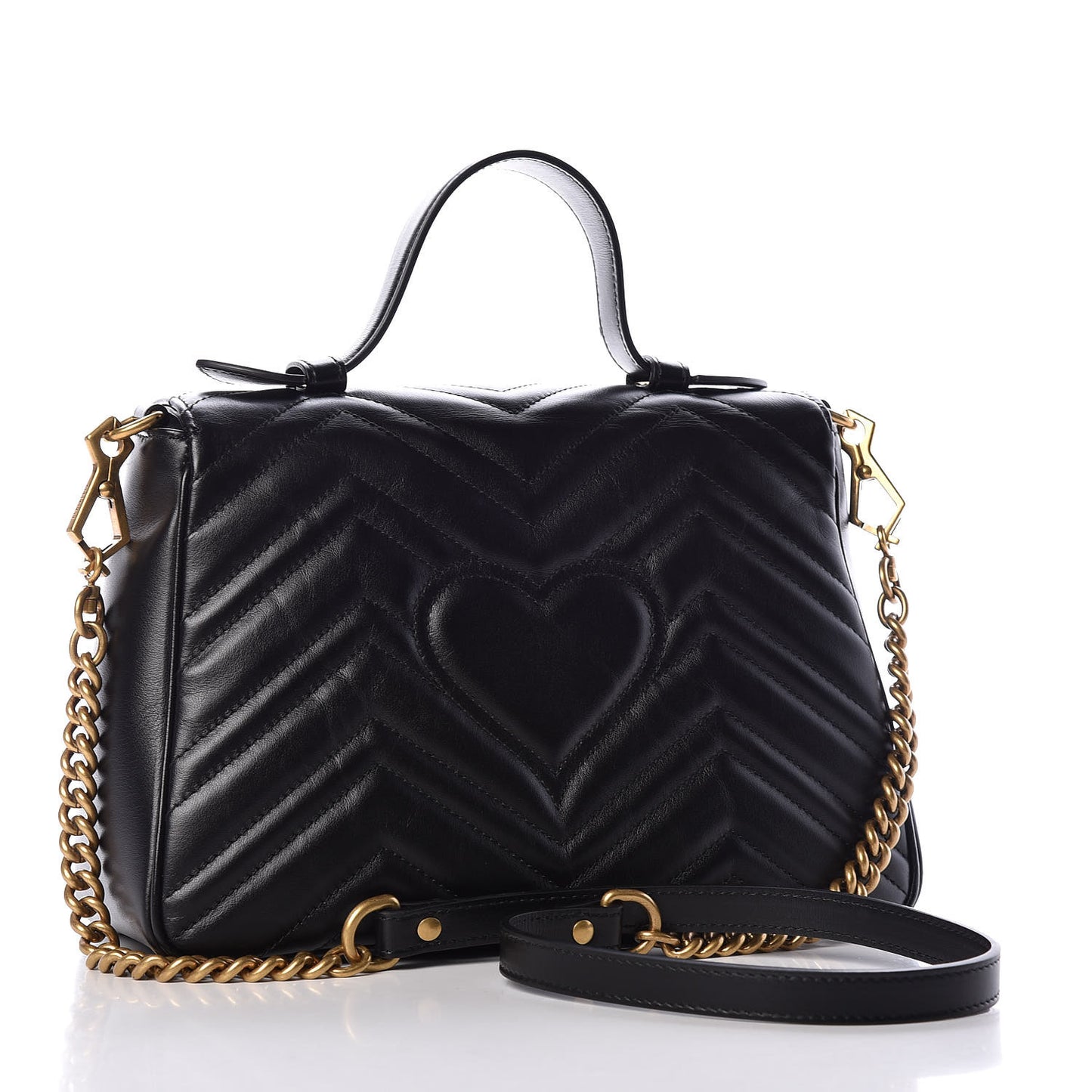 Calfskin Matelasse Small GG Marmont Top Handle Shoulder Bag Black