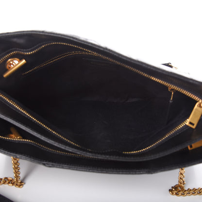 Saint Laurent Grain De Poudre Matelasse Chevron Medium Tribeca Shopping Bag Black 5 of 11