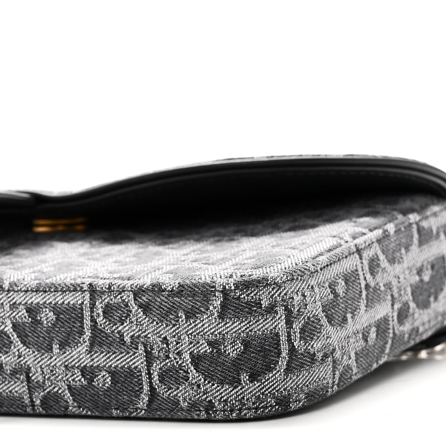 Oblique Denim Small Saddle Pouch with Chain Grey