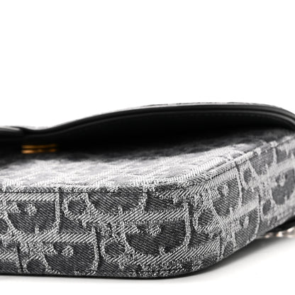 Christian Dior Oblique Denim Small Saddle Pouch with Chain Grey 10 of 10