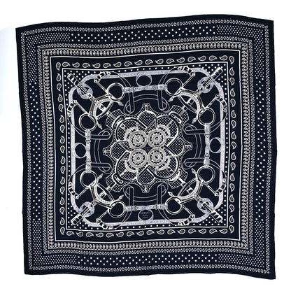 Hermes Cashmere Silk Eperon D'Or Bandana Scarf 140 Marine Black White 1 of 5
