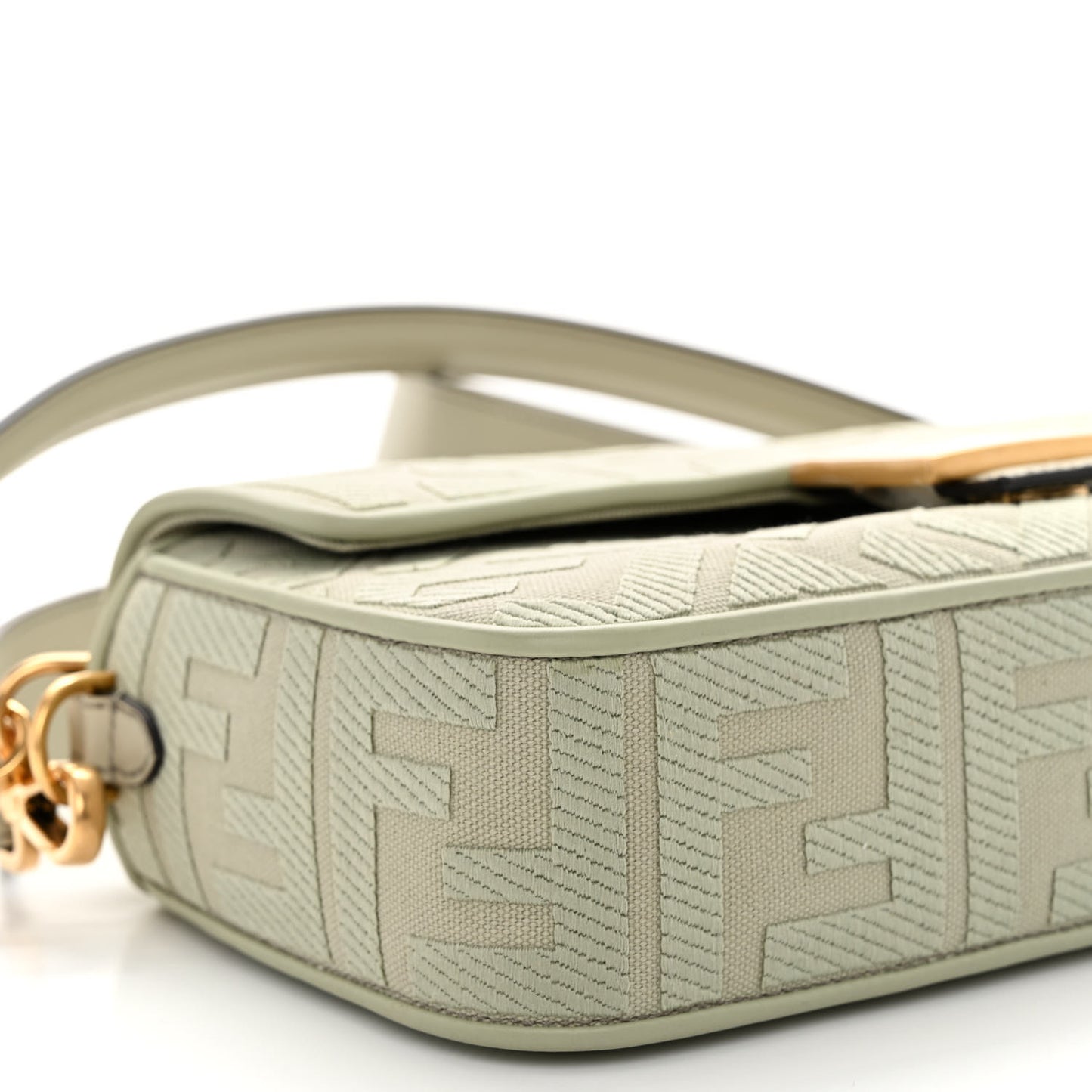 Canvas Vitello King FF Embroidered Baguette Green Tea