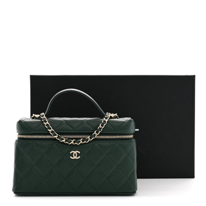 Chanel Caviar Quilted Top Handle Slim Vanity With Chain Dark Green 11 of 11
