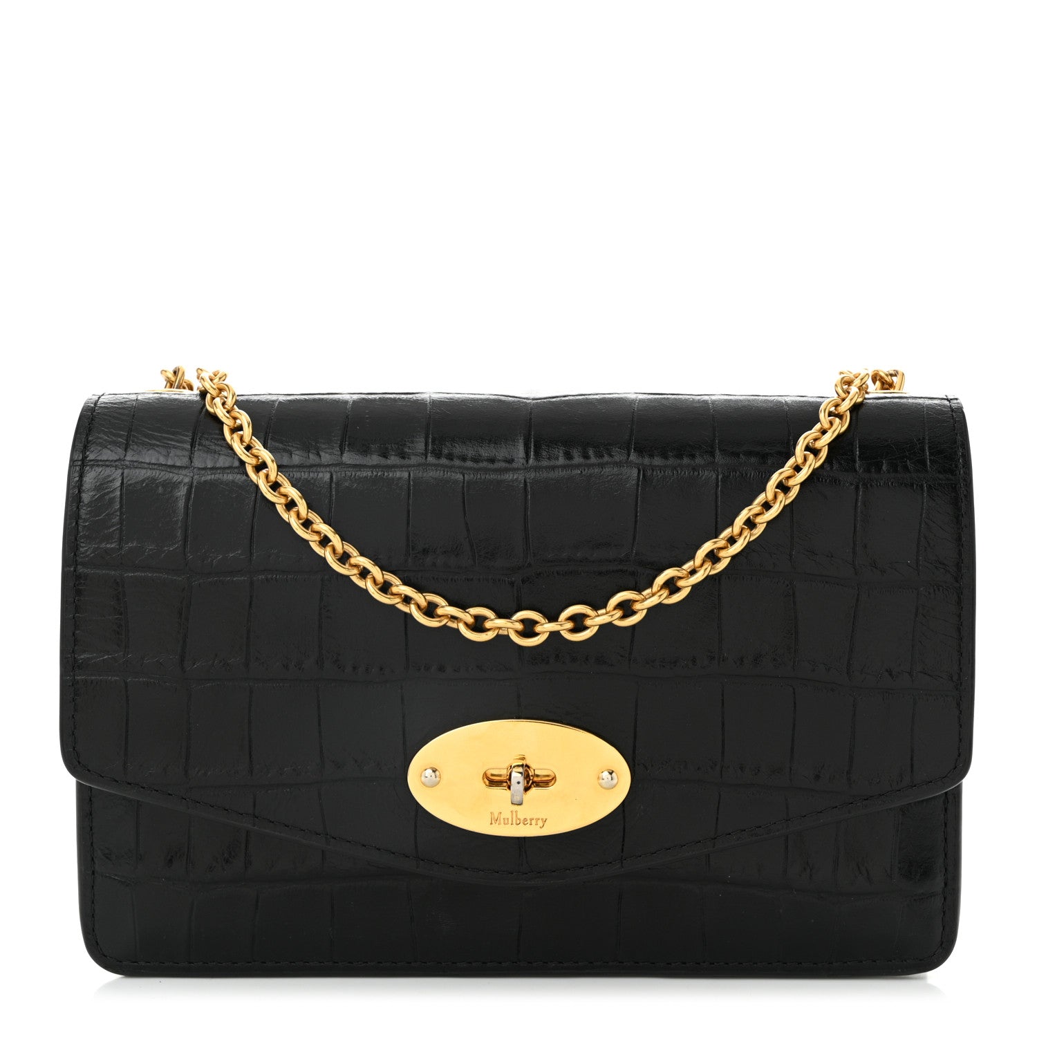 Mulberry Crocodile Embossed Calfskin Small Darley Black 1 of 10