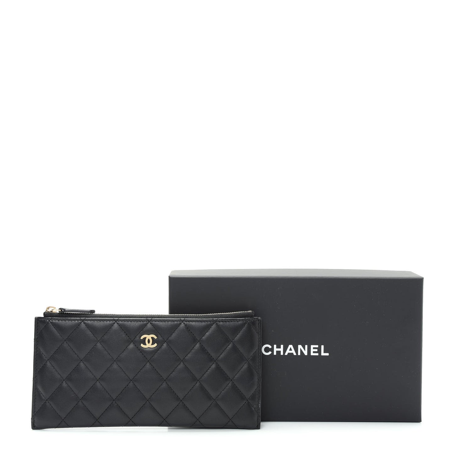 Lambskin Quilted Zip Pouch Black