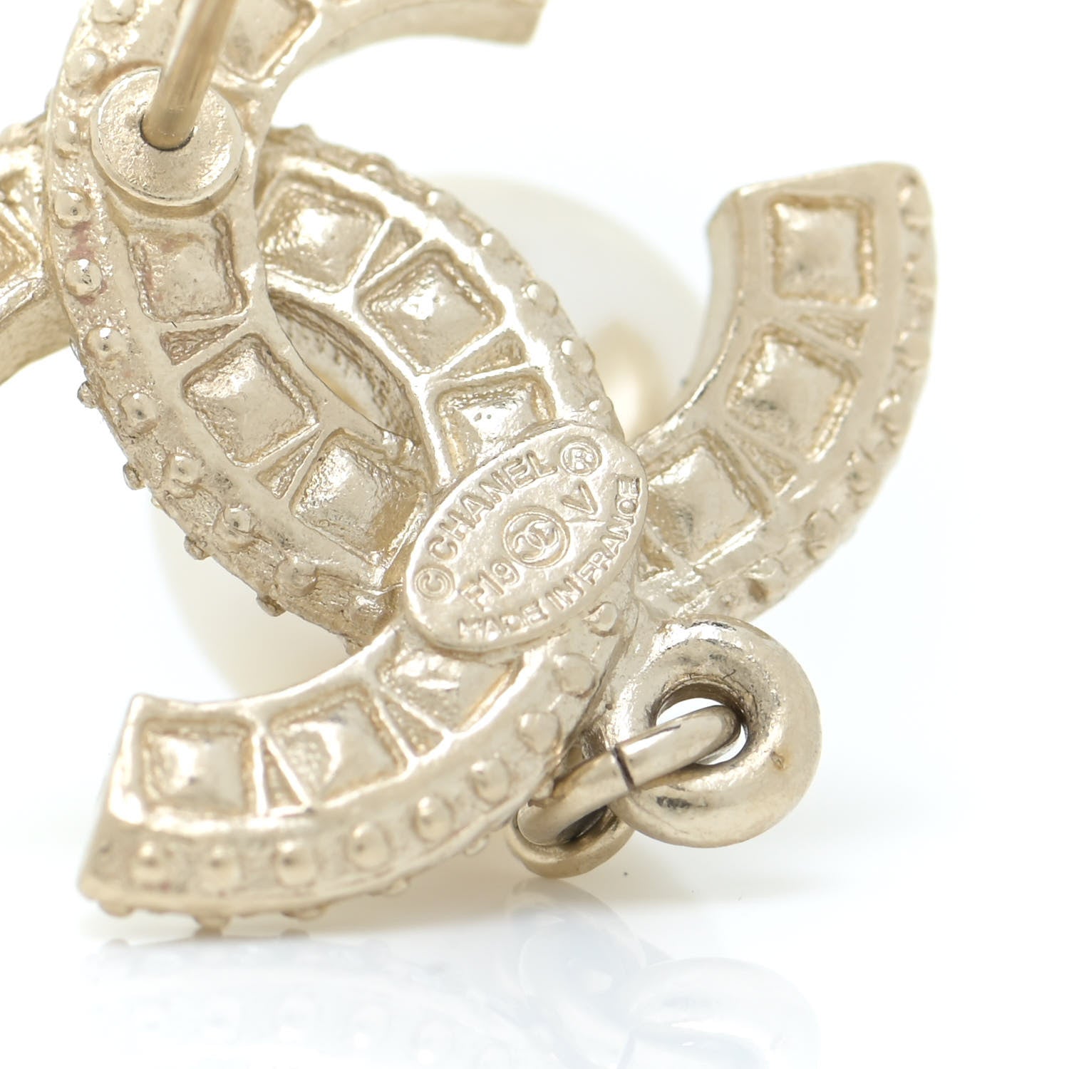 Chanel Crystal Pearl CC Drop Earrings Gold 4 of 5