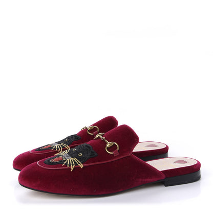 Gucci Velvet Panther Embroidered Womens Princetown Slippers 41 Red 3 of 10