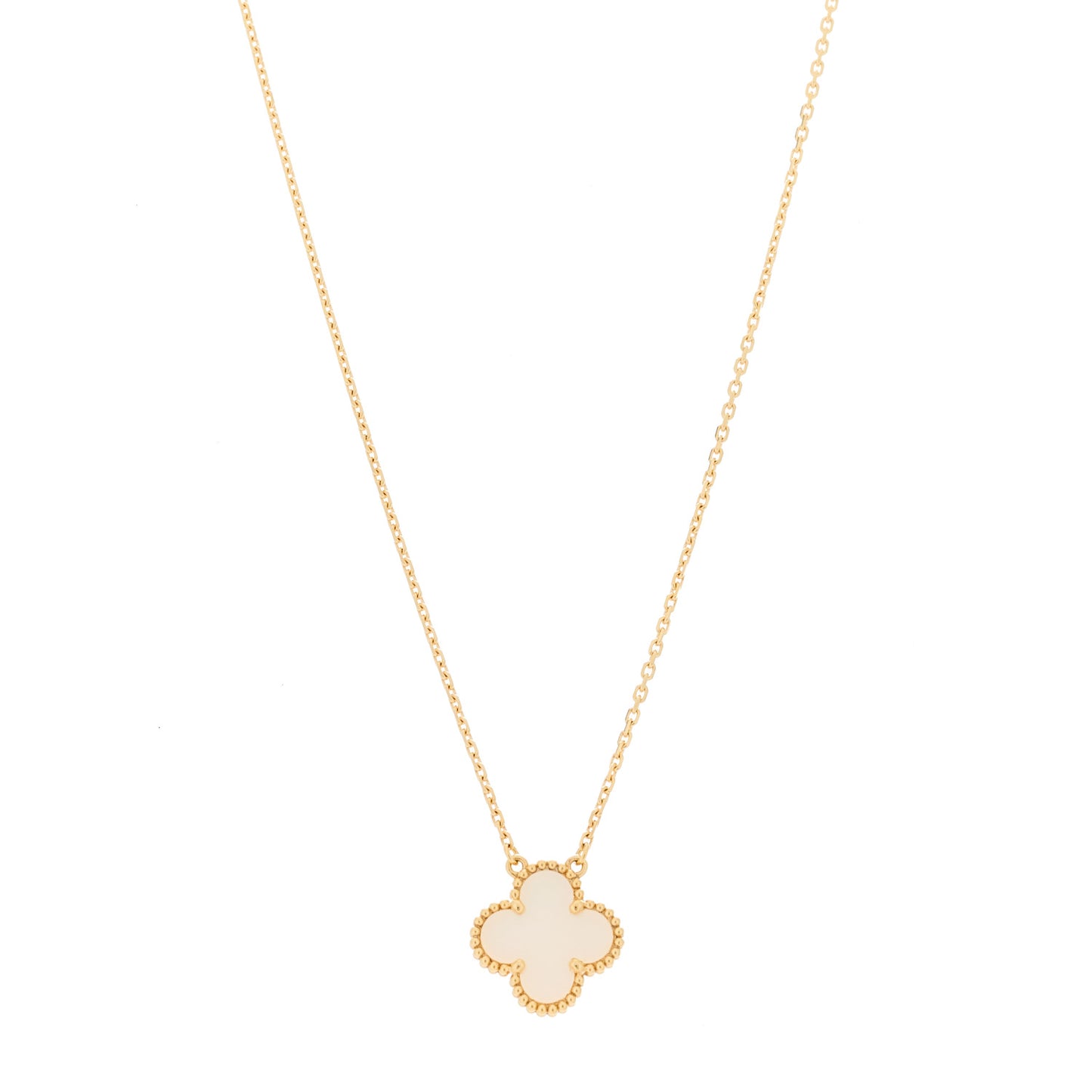 18K Yellow Gold Mother of Pearl Vintage Alhambra Pendant Necklace