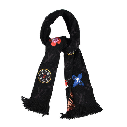 Louis Vuitton Wool Silk Stories Logomania Scarf Black 1 of 3