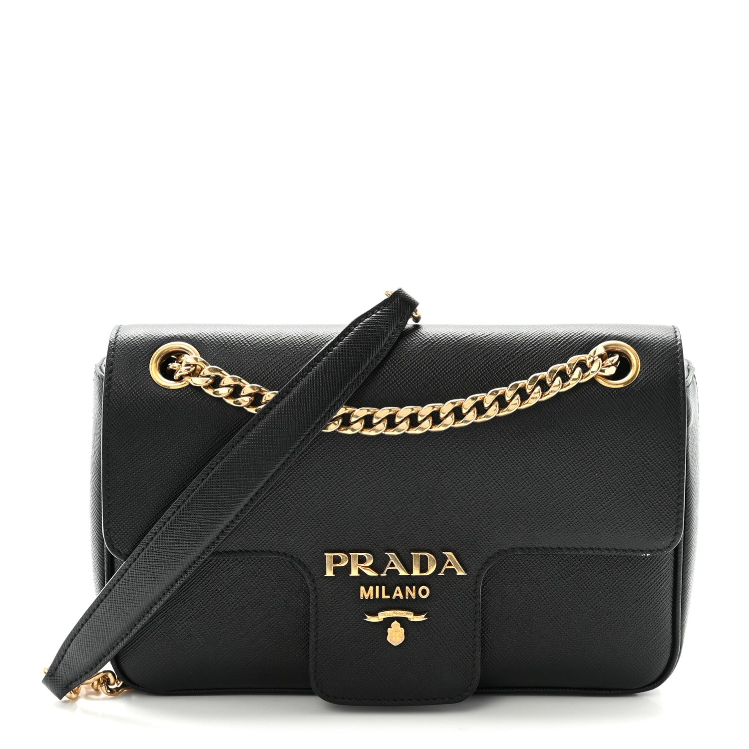 Prada Saffiano Flap Shoulder Bag Black 1 of 9