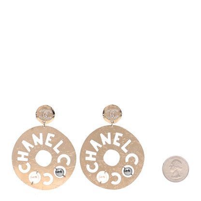 Chanel Crystal Pearl CC Papyrus Drop Earrings Gold Grey 2 of 4
