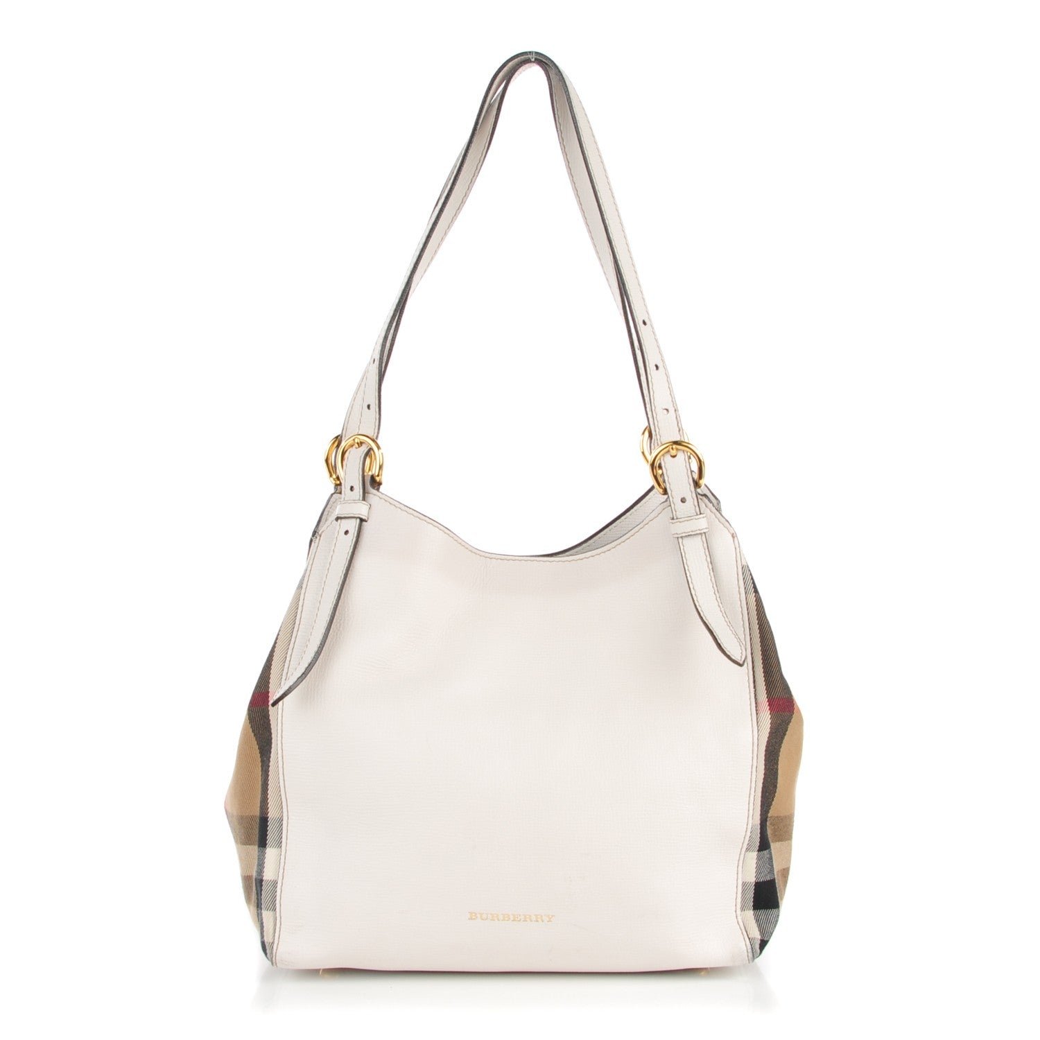 Burberry Horseshoe Leather House Check Small Canterbury Tote Natural 1 of 8