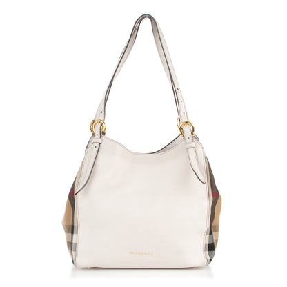 Burberry Horseshoe Leather House Check Small Canterbury Tote Natural 1 of 8