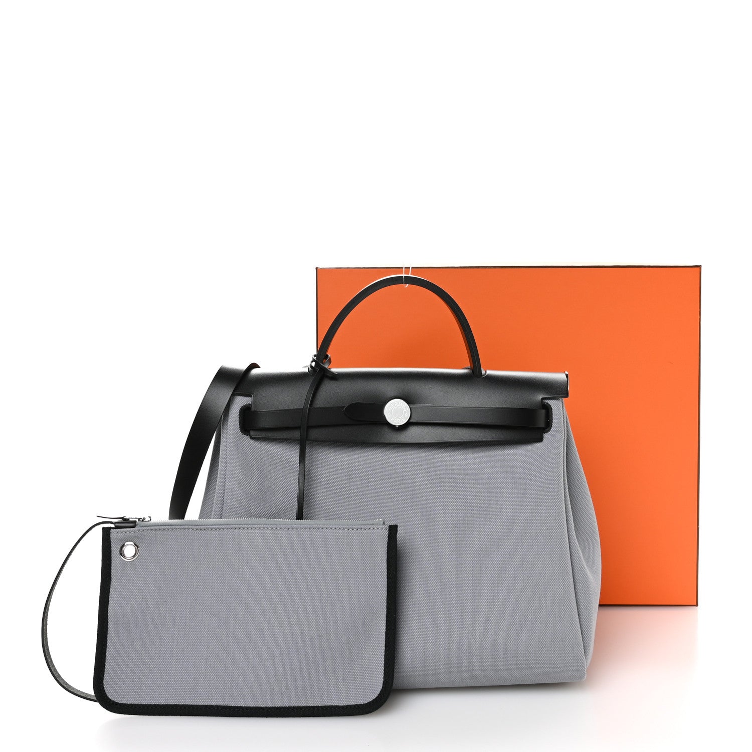 Hermes Military Toile Vache Hunter Herbag Zip Retourne 31 PM Gris Pantin Black 12 of 12