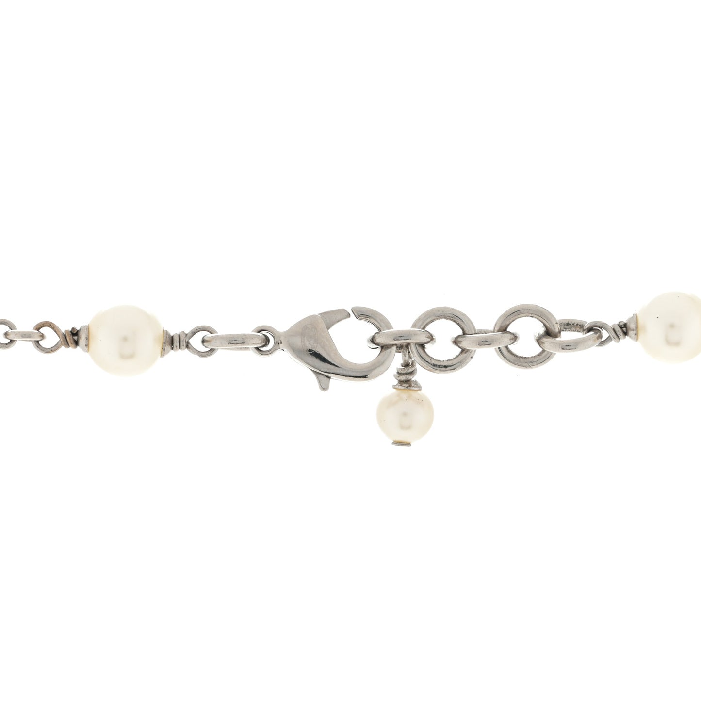 Crystal Pearl CC Long Necklace Silver