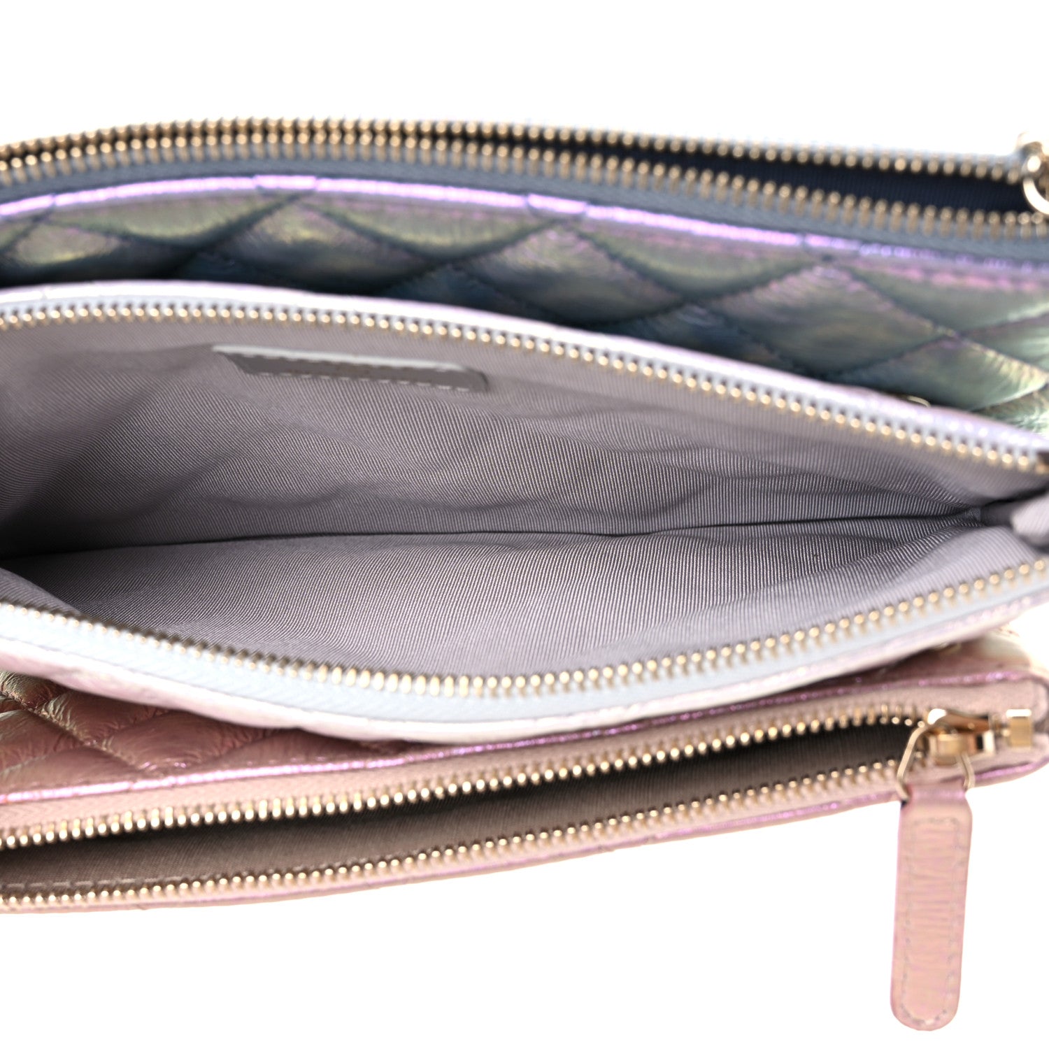 Chanel Iridescent Crumpled Calfskin Trio Cosmetic Case Blue Pink Ivory 6 of 12