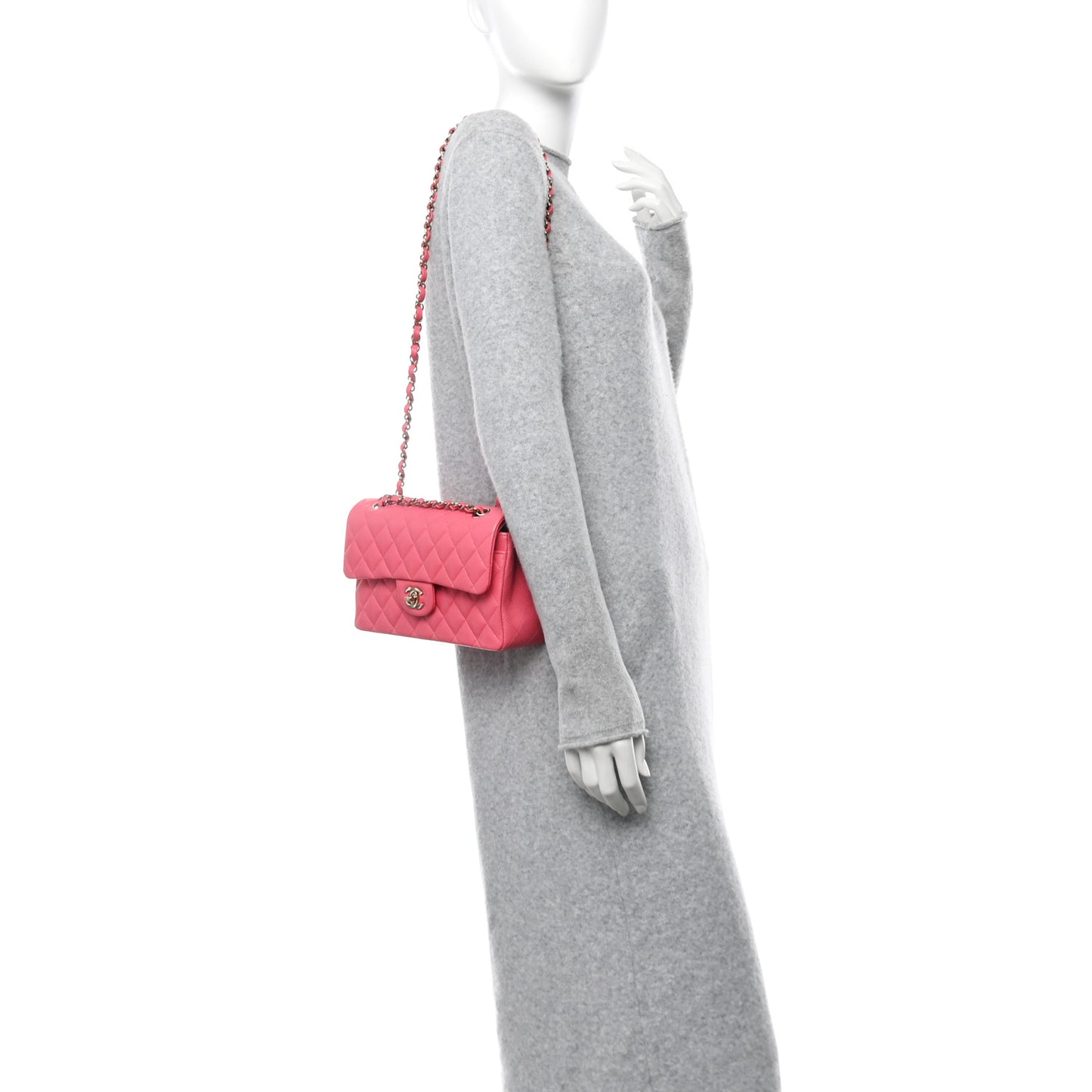 Shiny Caviar Quilted Small Double Pink