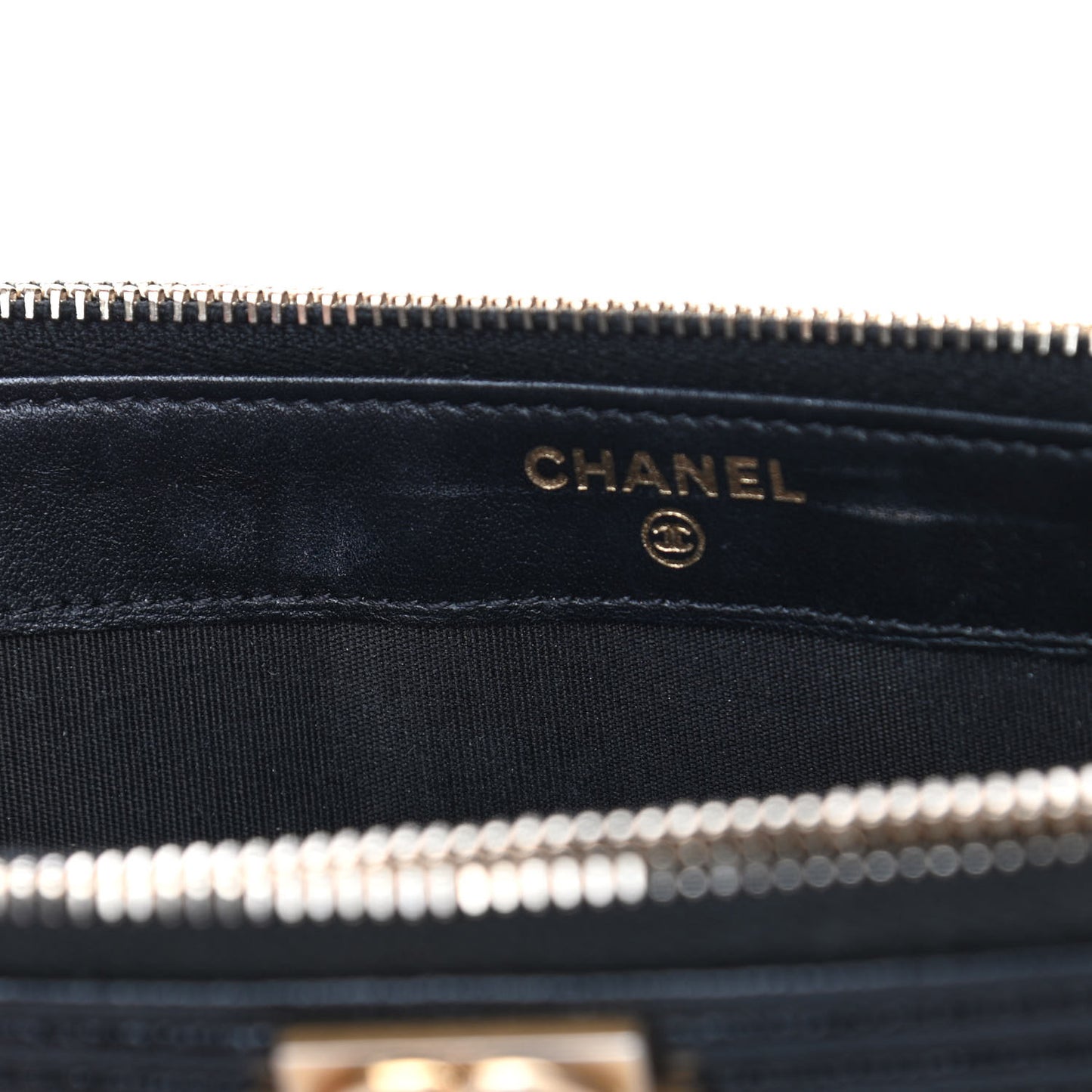 Caviar Chevron Small Boy Clutch With Chain Black