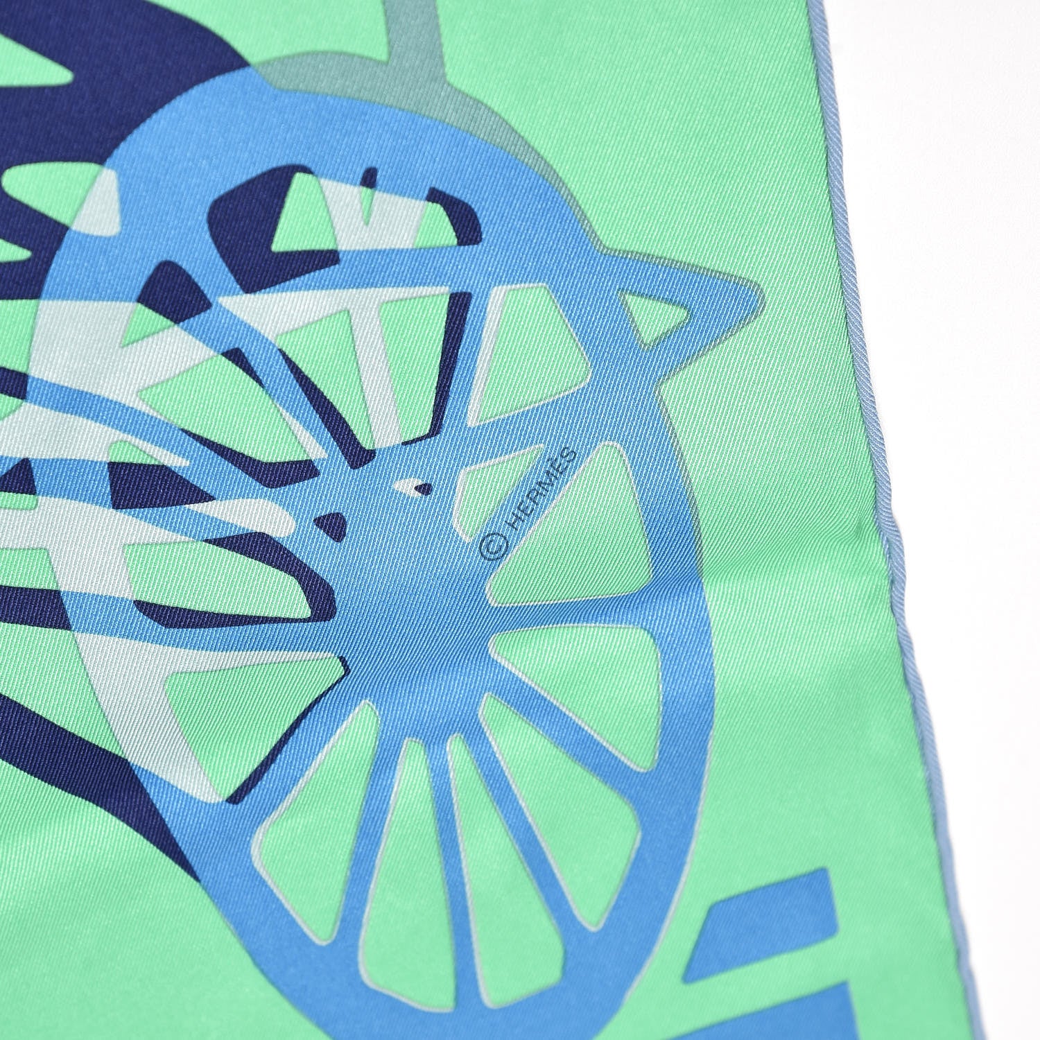 Hermes Silk Caleche Elastique Scarf 70 Vert Vif Bleu Jaune 4 of 4