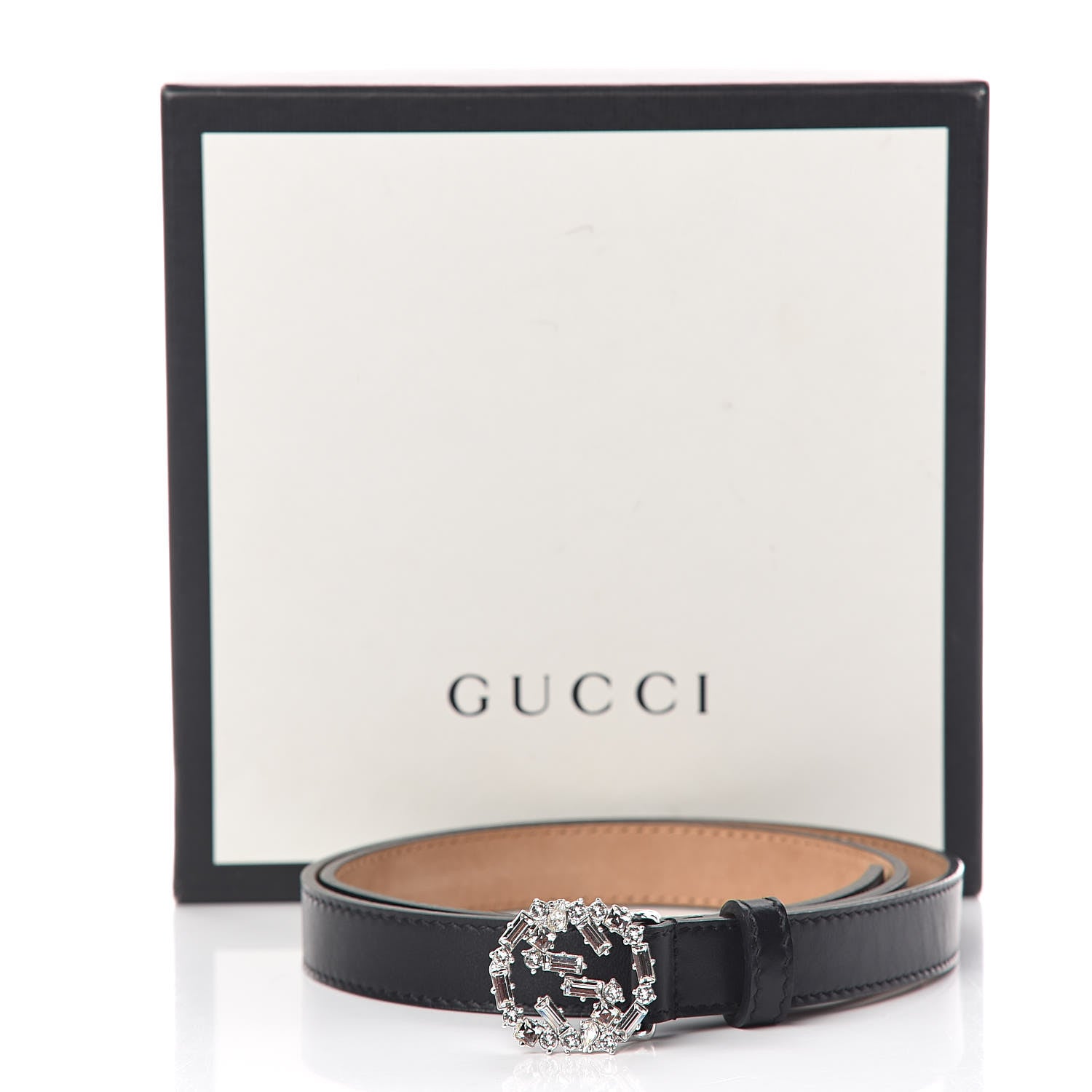 Gucci Calfskin Crystal Interlocking G Belt 80 32 Black 7 of 7