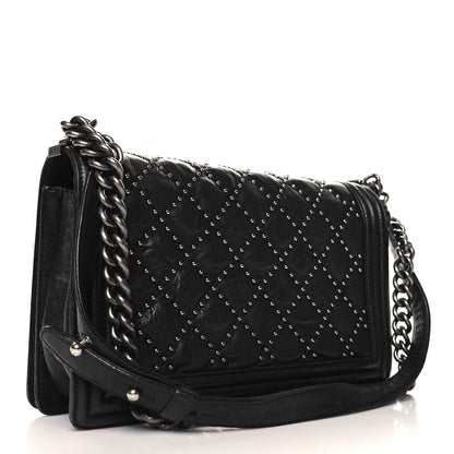 Chanel Crumpled Lambskin New Medium Studded Boy Flap Black 3 of 11