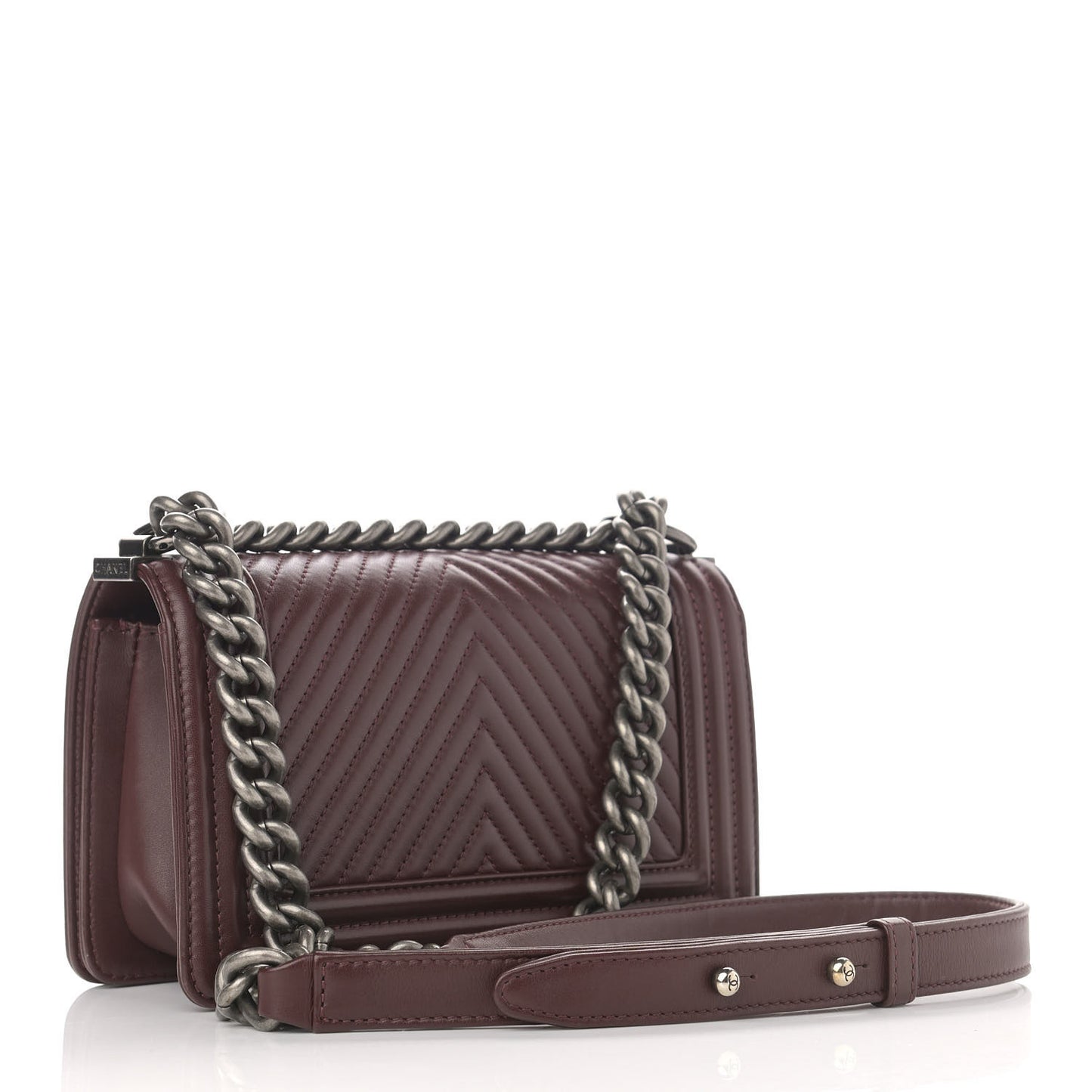 Calfskin Chevron Quilted Small Boy Flap Burgundy