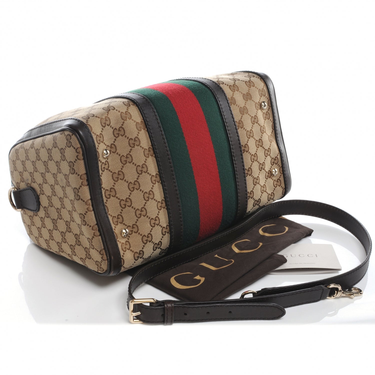 Gucci Monogram Selleria Calfskin Vintage Web Medium Boston Beige Ebony Cocoa 4 of 9